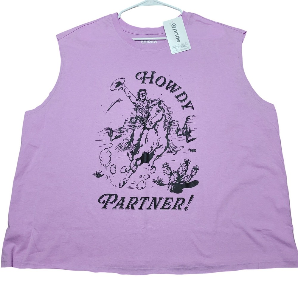 Pride Target Lilac Purple Cowboy Howdy Partner Muscle Top Womens Plus Size 2X